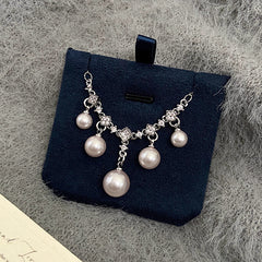 Faux Pearl and Zircon Copper Alloy Drop Necklace