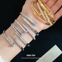 18K Gold-Plated Zircon Copper Nail Bangle