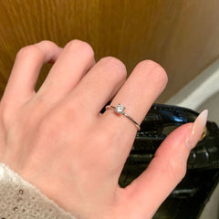 S925 Sterling Silver Clover Solitaire Ring