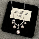 Faux Pearl and Zircon Copper Alloy Drop Necklace