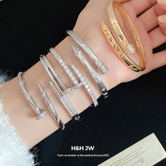 18K Gold-Plated Zircon Copper Nail Bangle
