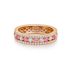 925 Silver Rose Gold-Plated Red Corundum Full-Diamond Band Ring