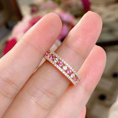 925 Silver Rose Gold-Plated Red Corundum Full-Diamond Band Ring