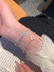Celestia 18K Gold Plated Mother of Pearl Lucky Clover CZ Adjustable Bracelet