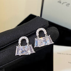 Silver Plated Princess Cut CZ Handbag Drop Earrings