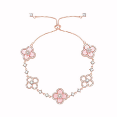 Celestia 18K Gold Plated Mother of Pearl Lucky Clover CZ Adjustable Bracelet