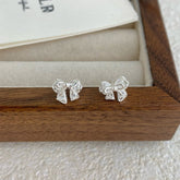 S999 Sterling Silver Bow-Shaped Zircon Stud Earrings
