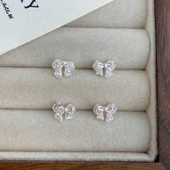 S999 Sterling Silver Bow-Shaped Zircon Stud Earrings