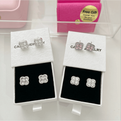 Copper Clover Zircon Stud Earrings