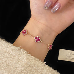 Rose Gold Copper Ruby Clover Zircon Bracelet