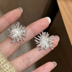 Silver Plated Starburst Bloom Stud Earrings