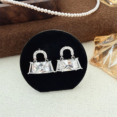 Silver Plated Princess Cut CZ Handbag Drop Earrings
