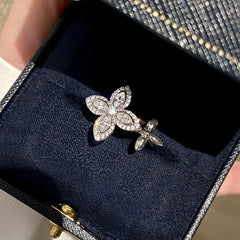 Four-Leaf Clover Flower Open-Faced Ring