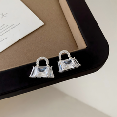 Silver Plated Princess Cut CZ Handbag Drop Earrings