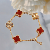 Gold Plated Copper Lucky Red Clover Bracelet