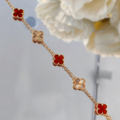 Gold Plated Copper Lucky Red Clover Bracelet