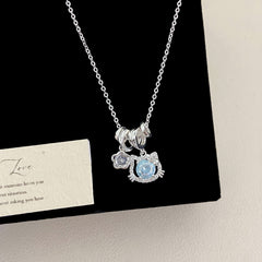 Light Blue Zircon Copper Pendant Necklace