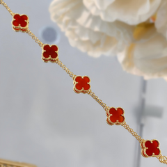 Gold Plated Copper Lucky Red Clover Bracelet