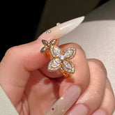 Four-Leaf Clover Flower Open-Faced Ring