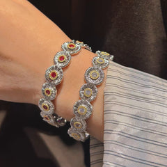 Silver Plated Golden Daisy Bloom Cuff Bracelet