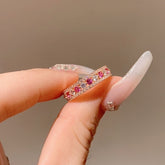 925 Silver Rose Gold-Plated Red Corundum Full-Diamond Band Ring