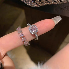 S925 Sterling Silver Pink Cushion Halo Ring