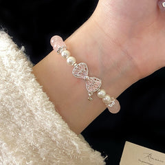 Aurora Blush™ Copper Pearl, Rose Quartz & CZ Bow Bracelet