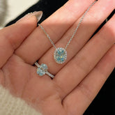 Glacier Blue Oval Halo Sterling Silver Jewelry Set