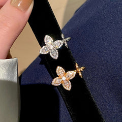Four-Leaf Clover Flower Open-Faced Ring