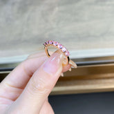 S925 Sterling Silver Pink Rhinestone Ring