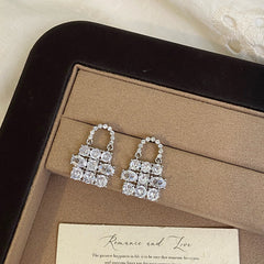 LumiLock Silver Plated Crystal Lock Bag Pendant Necklace,Earrings