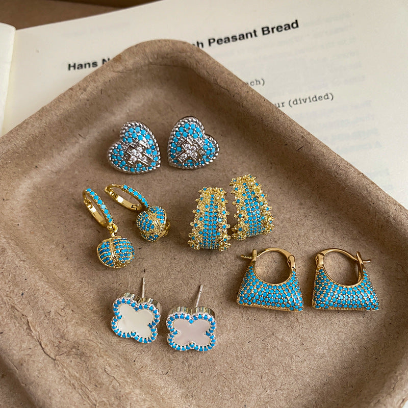 Vintage Blue Zircon Copper Earrings