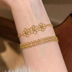 Two-Tone Zircon Copper Lace Flower Bracelet