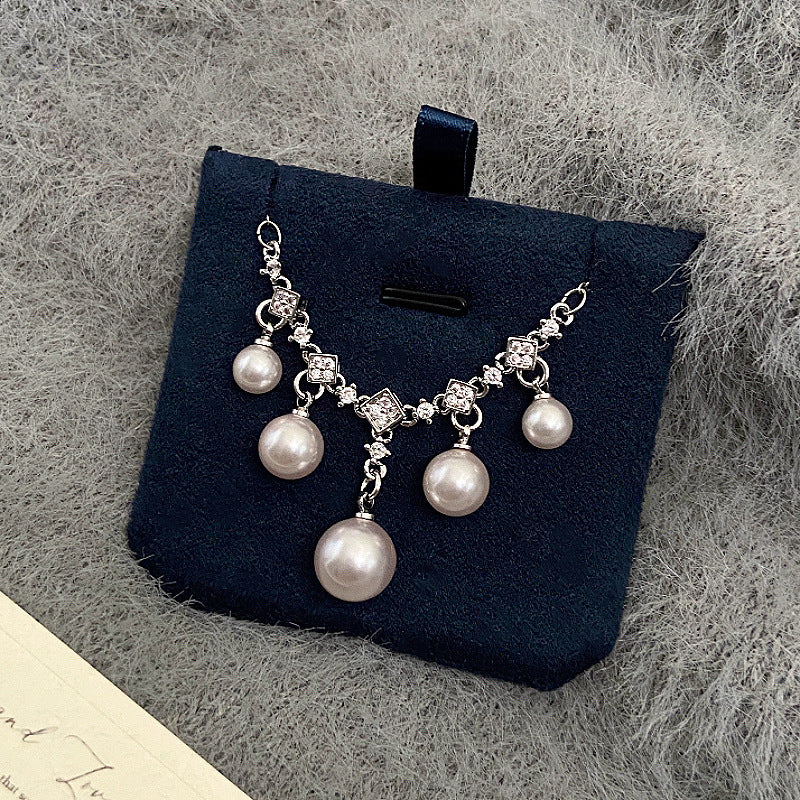 Faux Pearl and Zircon Copper Alloy Drop Necklace