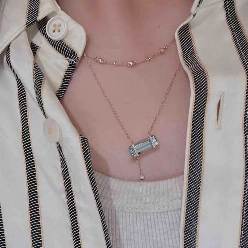 Aquamarine Zircon Copper Pendant Necklace