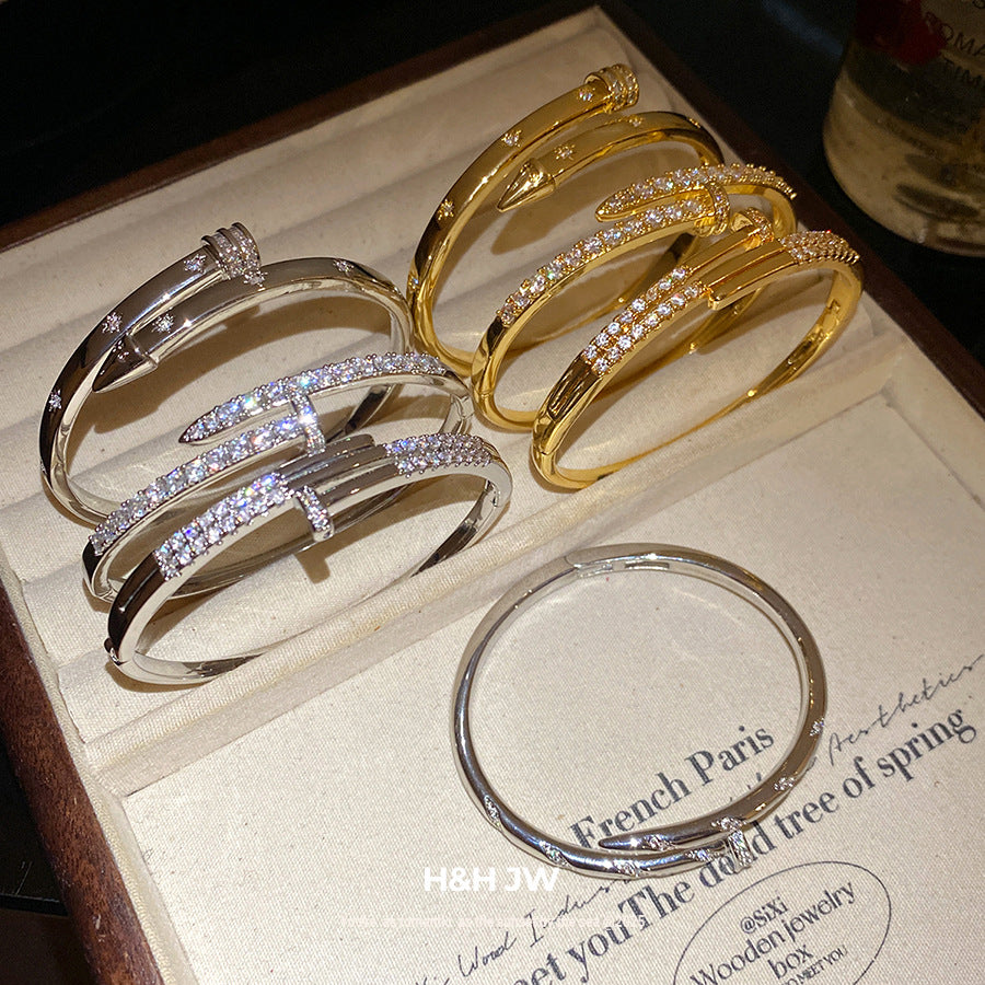 18K Gold-Plated Zircon Copper Nail Bangle