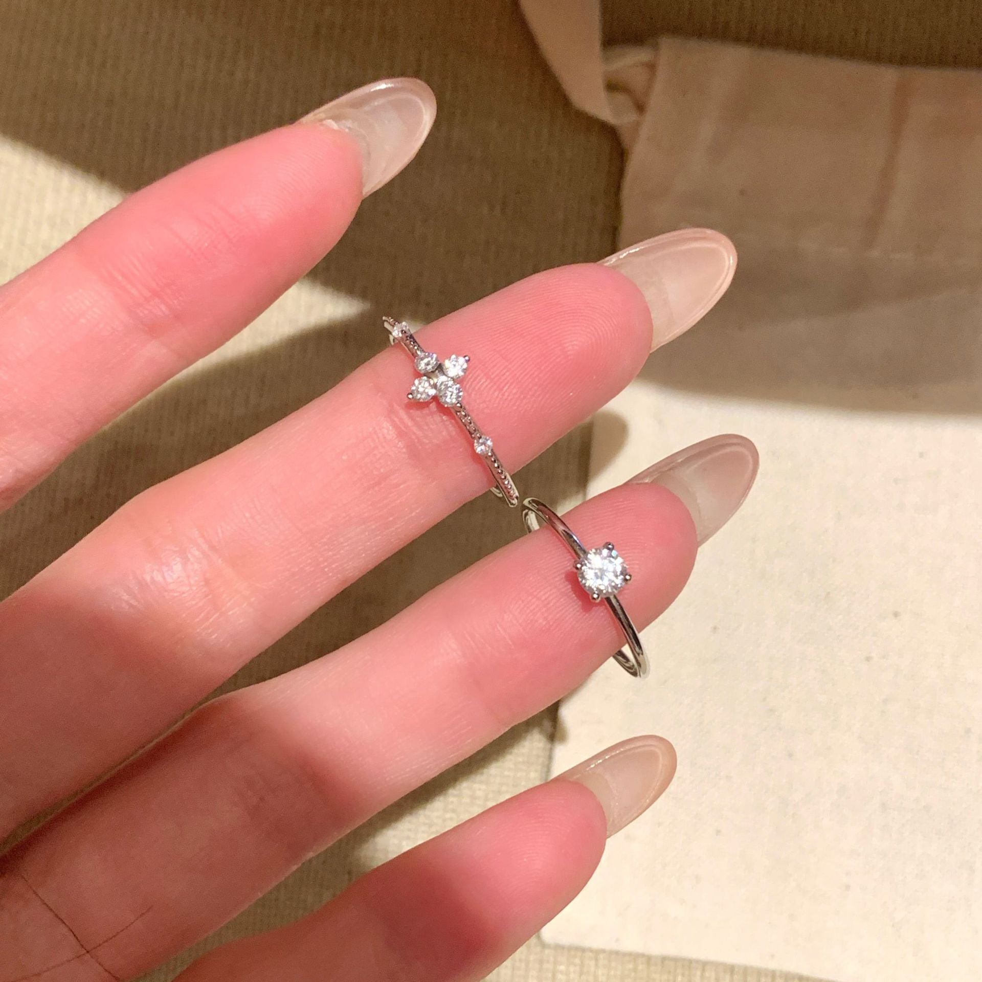 S925 Sterling Silver Clover Solitaire Ring