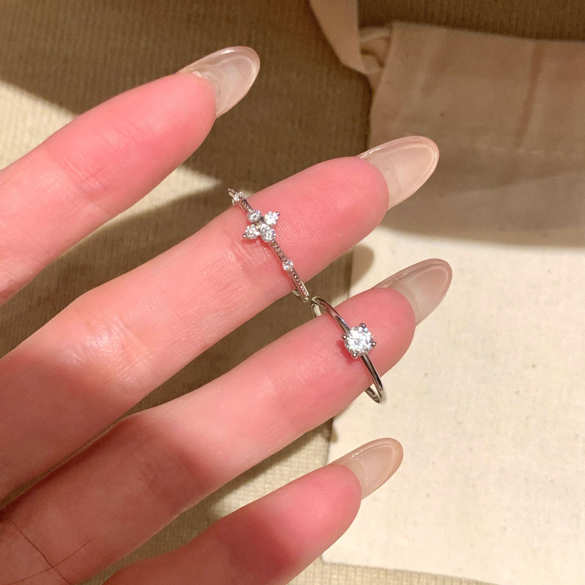 S925 Sterling Silver Clover Solitaire Ring