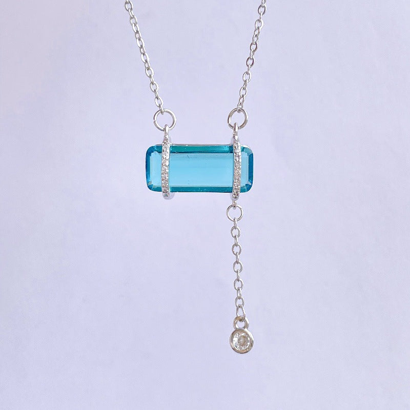 Aquamarine Zircon Copper Pendant Necklace