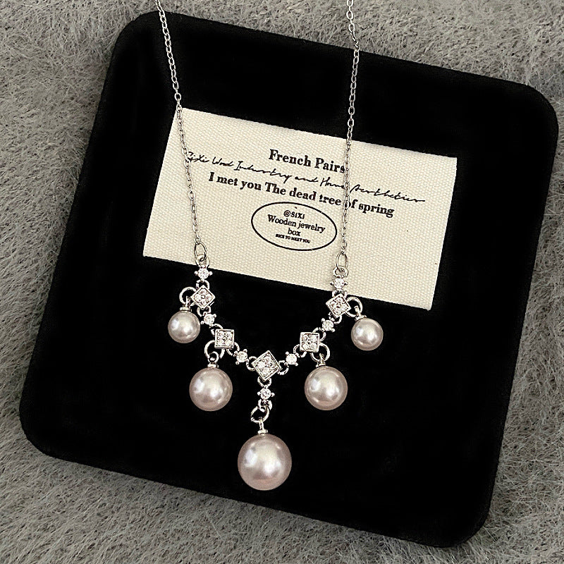 Faux Pearl and Zircon Copper Alloy Drop Necklace