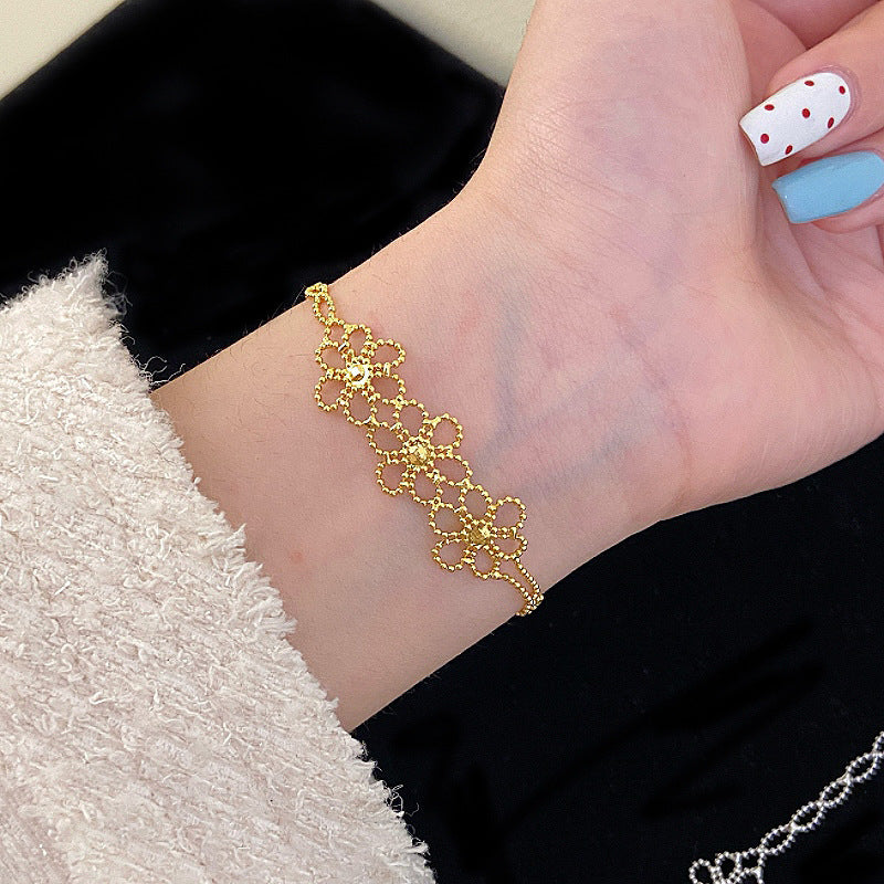 Two-Tone Zircon Copper Lace Flower Bracelet