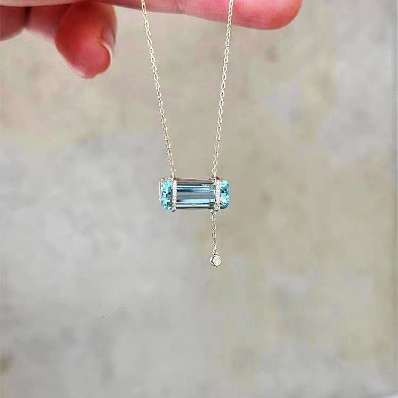 Aquamarine Zircon Copper Pendant Necklace
