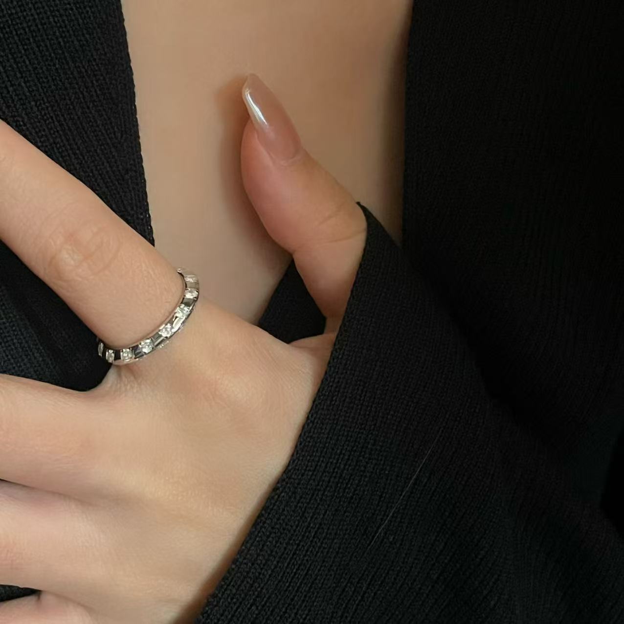 S925 Sterling Silver Zircon Checkerboard Ring