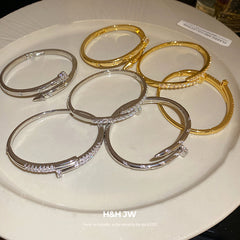 18K Gold-Plated Zircon Copper Nail Bangle