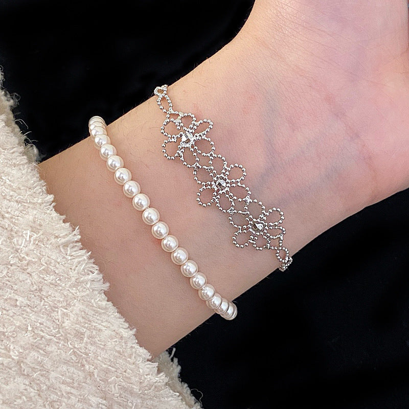 Two-Tone Zircon Copper Lace Flower Bracelet