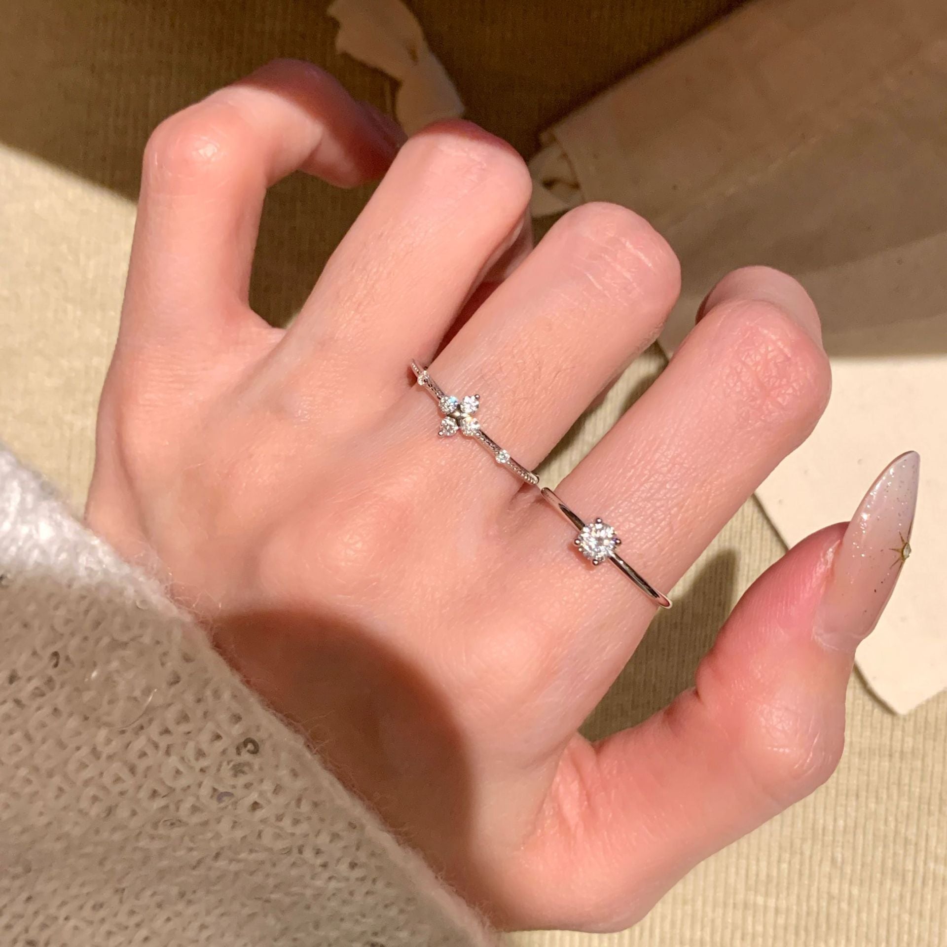 S925 Sterling Silver Clover Solitaire Ring