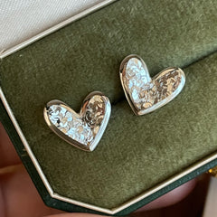S925 Sterling Silver Crushed-Ice Heart Stud Earrings