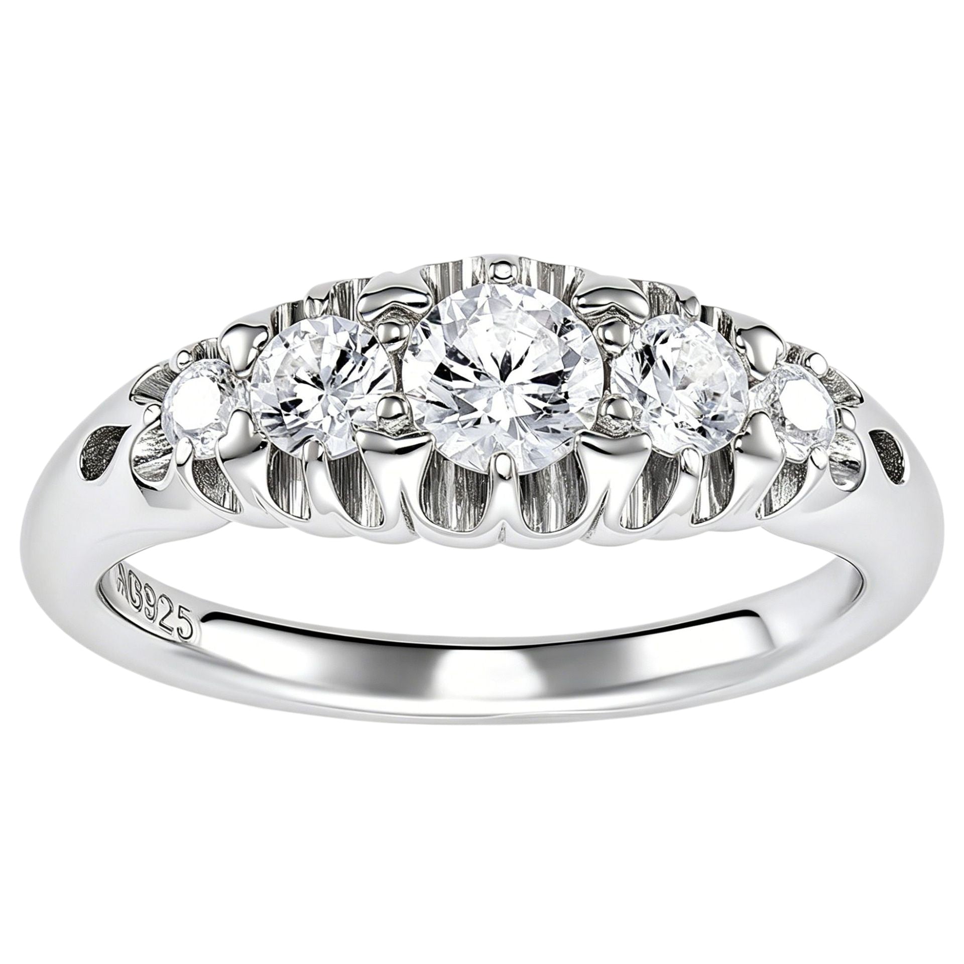 S925 Sterling Silver Five-Stone Gradient Zircon Open Ring