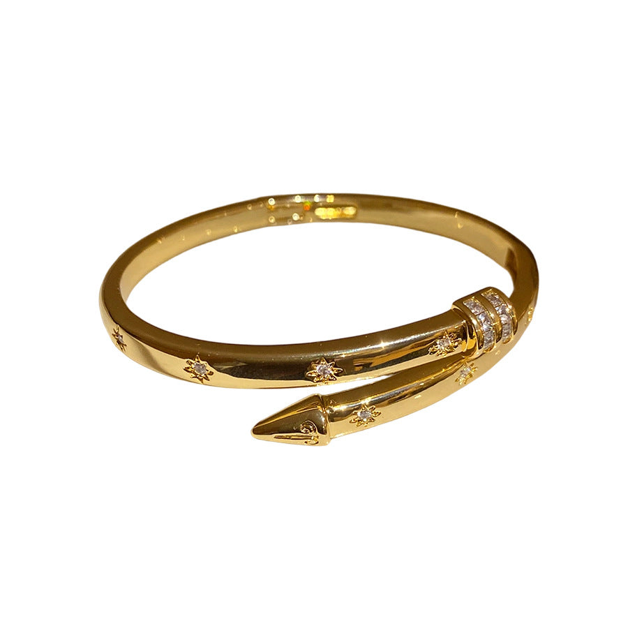 18K Gold-Plated Zircon Copper Nail Bangle