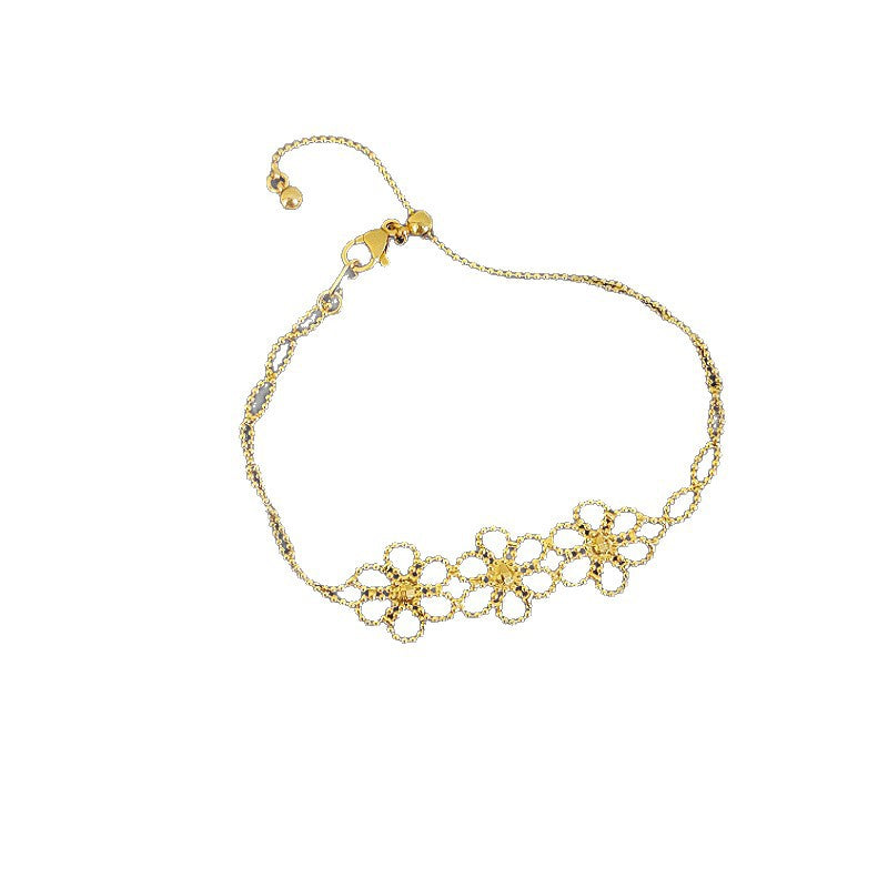 Two-Tone Zircon Copper Lace Flower Bracelet